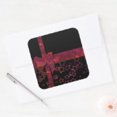 Rode glitterboog en zwarte sterren vierkante sticker (Envelop)