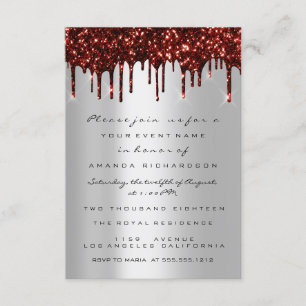 Rode Glitterdruppels Zilver Grijs Bruids Sweet 16d Kaart