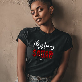 Rode Glitterige Kerstteamnaam  T-shirt