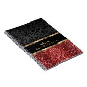 Rode Glitters en Zwarte Damast Notitieboek (Rechterzijde)