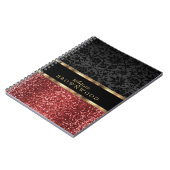 Rode Glitters en Zwarte Damast Notitieboek (Linkerzijde)