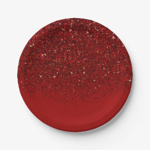 Rode Glitters Glam Schittering Elegante Chic Feest Papieren Bordje