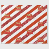 Rode glitters glanzende gestreepte kerstslede cadeaupapier (Vlak)