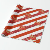 Rode glitters glanzende gestreepte kerstslede cadeaupapier (Uitgerold)