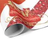 Rode glitters glanzende gestreepte kerstslede cadeaupapier (Rol Hoek)