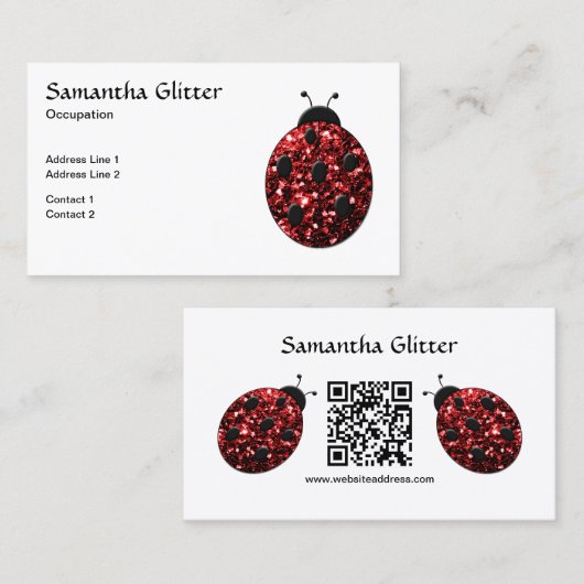 Rode glitters Lieveheersbeestje Aangepaste QR-code Visitekaartje (Voorkant / Achterkant)