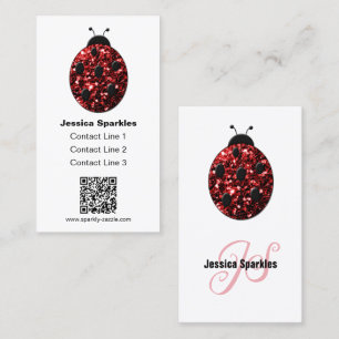 Rode glitters Lieveheersbeestje QR-code Monogram w Visitekaartje