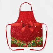 Rode glitters met boog- en kerstversiering schort (Voorkant)