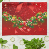 Rode glitters met kerst- en bloedige versieringen theedoek (Gevouwen)