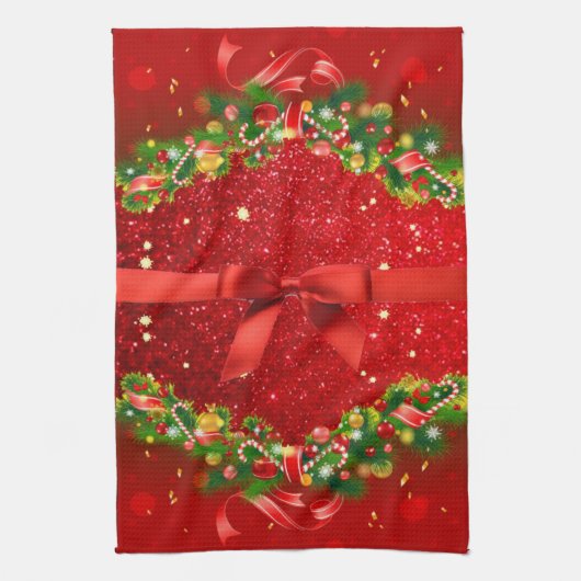Rode glitters met kerst- en bloedige versieringen theedoek (Verticaal)