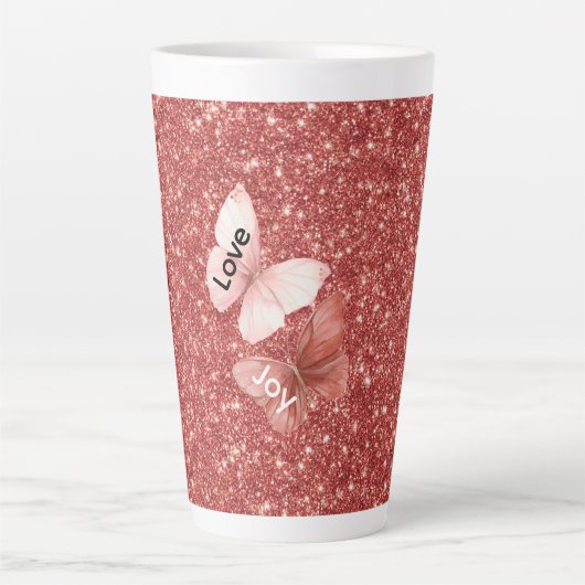 Rode Glitters Roze Liefde Vreugde Vlinders Latte Mok (Voorkant)