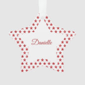 Rode glitters sterren gepersonaliseerd ornament (voorkant)