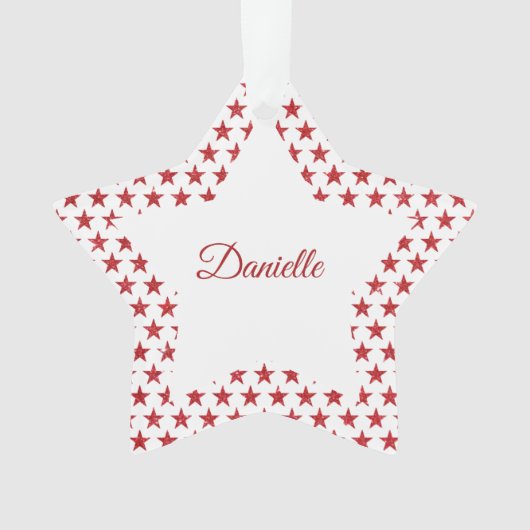 Rode glitters sterren gepersonaliseerd ornament (voorkant)