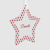 Rode glitters sterren gepersonaliseerd ornament (voorkant)