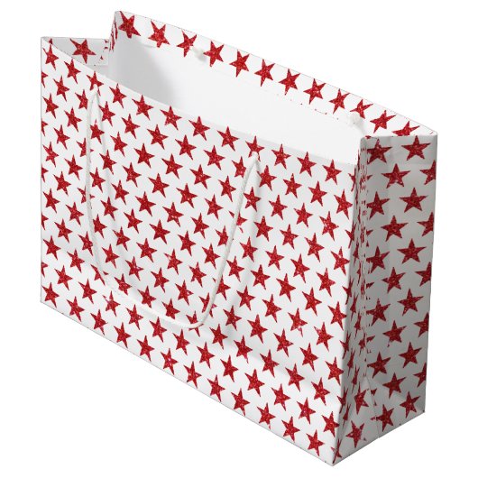 Rode glitters sterren groot cadeauzakje (Voorkant Gekanteld)