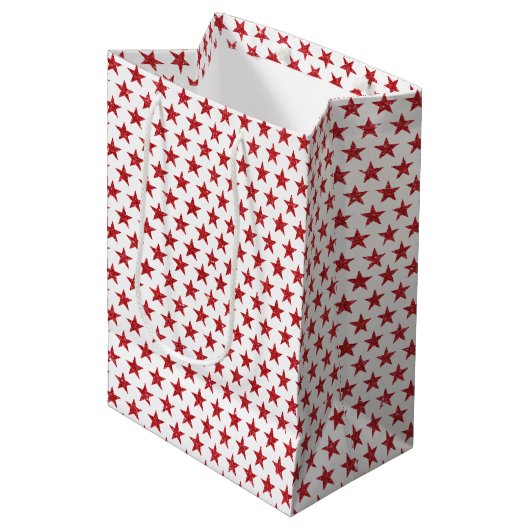 Rode glitters sterren  medium cadeauzakje (Voorkant Gekanteld)