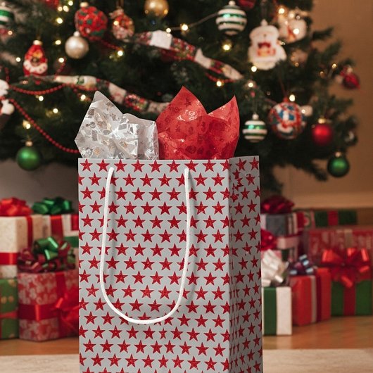 Rode glitters sterren middel grote cadeautas
