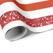 Rode Glitters Witte Gestreepte Feestdagen Cadeaupapier (Rol Hoek)