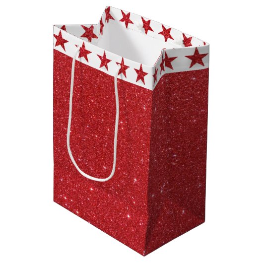 Rode glitters zak medium cadeau cadeauzakje (Voorkant Gekanteld)