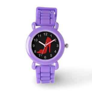 Rode glitterschoen met glamoureuze hoge hak horloge