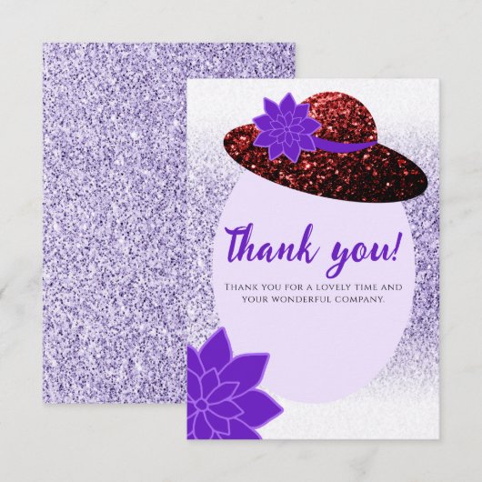 Rode glittershoen paarse lavendel bedankkaart (Voorkant / Achterkant)