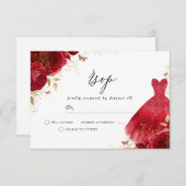 Rode glittersjurk roze verjaardag bruidsfeest RSVP kaartje (Voorkant / Achterkant)