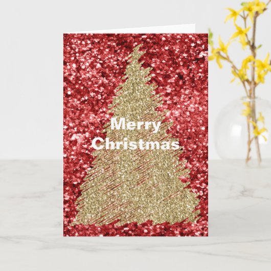 Rode glitterspar Glitz gouden kerstboom Kaart (Gele Bloem)
