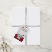 Rode Glittery Sneeuwvlokken Cadeaulabel (Met Touw)