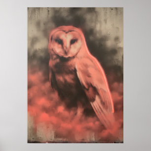 Rode Gloed Schuuruil Droevige Aquarel Kunst Poster