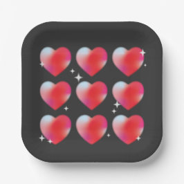Rode gloeiende harten, Valentijnsdag Papieren Bordje