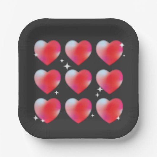 Rode gloeiende harten, Valentijnsdag Papieren Bordje (Voorkant)