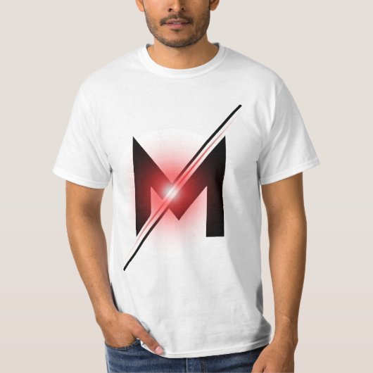 Rode gloeiende slash letter M monogram T-shirt (Voorkant)