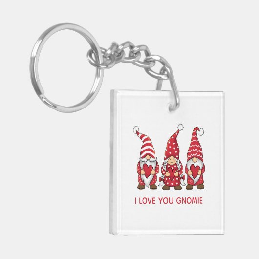 Rode Gnomen met hart Persoonlijke Valentijnsdag Sleutelhanger (Voorkant Links)