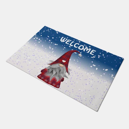 Rode gnoom in de sneeuw deurmat (Schuin)