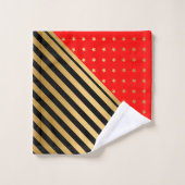 RODE GOLD BLACK STARS & STRIPES BATHROOM TOWEL SET BAD HANDDOEK (Wasdoekje)