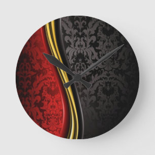 RODE GOLD EN ZWARTE BAROQUE PATROON WALL RONDE KLOK