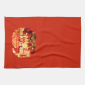 Rode Gold Familienaam Elegant Spaanse Kerstmis Theedoek (Horizontaal)