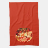 Rode Gold Familienaam Elegant Spaanse Kerstmis Theedoek (Verticaal)