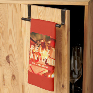 Rode Gold Familienaam Elegant Spaanse Kerstmis Theedoek