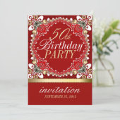 Rode+Gold Tropische 50e verjaardag Kaart (Staand voorkant)