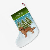 Rode Golden Retriever Blue Christmas Custom Name Kleine Kerstsok (Achterkant (Hangend))