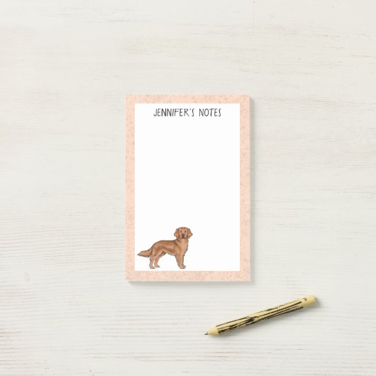 Rode Golden Retriever Cartoon Dog Aangepaste naam Post-it® Notes (Op bureau)