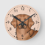 Rode Golden Retriever Cartoon Dog Head Portret Ronde Klok (Voorkant)