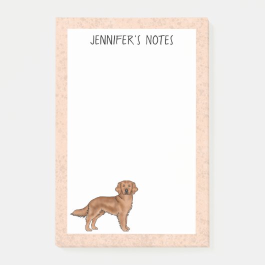 Rode Golden Retriever Cartoon Hond Aangepaste Naam Post-it® Notes (Voorkant)