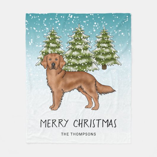 Rode Golden Retriever Dog Blue Snowy Christmas Fleece Deken (Voorkant)
