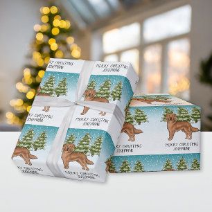 Rode Golden Retriever Dog Kerst Aangepaste tekst Cadeaupapier