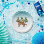 Rode Golden Retriever Hond Blauw Winter Kerstmis Papieren Bordje (Feest)