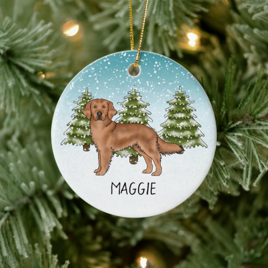Rode Golden Retriever Hond Custom Naam Kerstmis Keramisch Ornament (Boom)