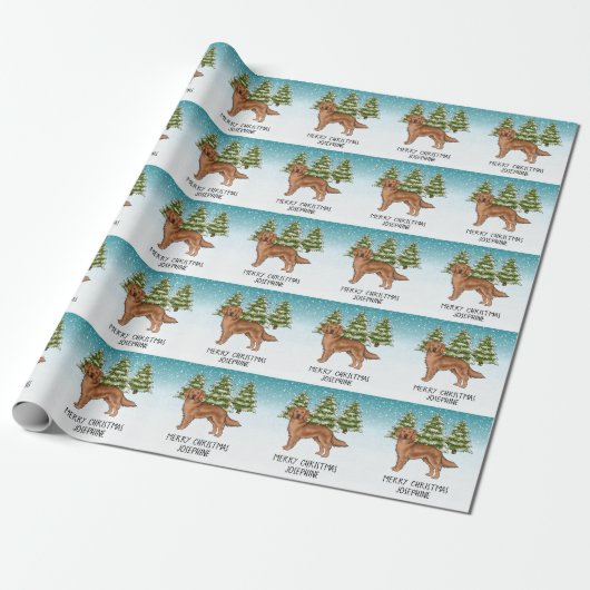 Rode Golden Retriever Hond Kerstmis Aangepaste Tek Cadeaupapier (Uitgerold)