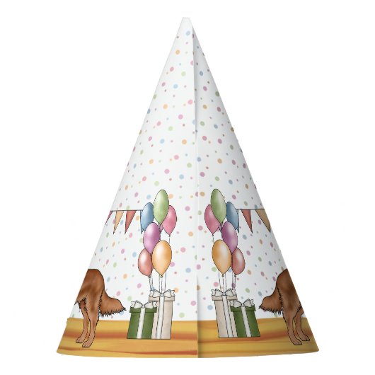 Rode Golden Retriever Hond Kleurrijke Gelukkige Ve Feesthoedjes (Achterkant)